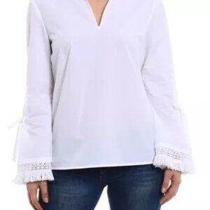 Tory Burch White Blouse. 100% Cotton, Long Sleeve, Bell Sleeve